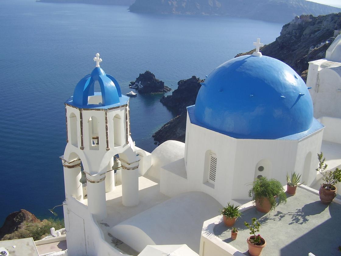 Oia and the caldera of Santorini in the Cyclades, Greece