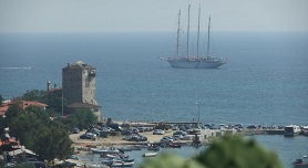 The Athos peninsula coast and Mount Athos, Halkidiki, Greece