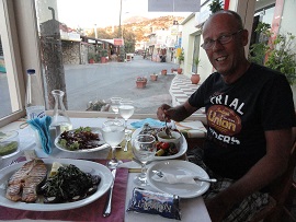 Restaurants along the beach at Almyrida, Crete