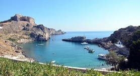 Tsambika beach below its monastery, Rhodes