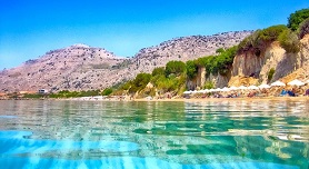 Tsambika beach below its monastery, Rhodes