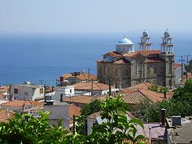 Marathokampos village and Mount Kerkis, Samos, Greece