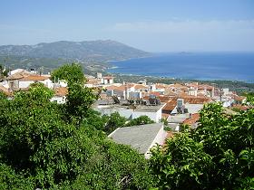 Marathokampos village and Mount Kerkis, Samos, Greece