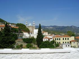 Marathokampos village and Mount Kerkis, Samos, Greece